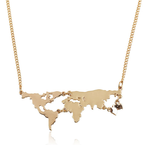 Wholesale Gold & Silver World Map Necklace - travelwithessou