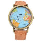 Bronze World Map Flight Airplane Watch - travelwithessou