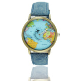 Bronze World Map Flight Airplane Watch - travelwithessou